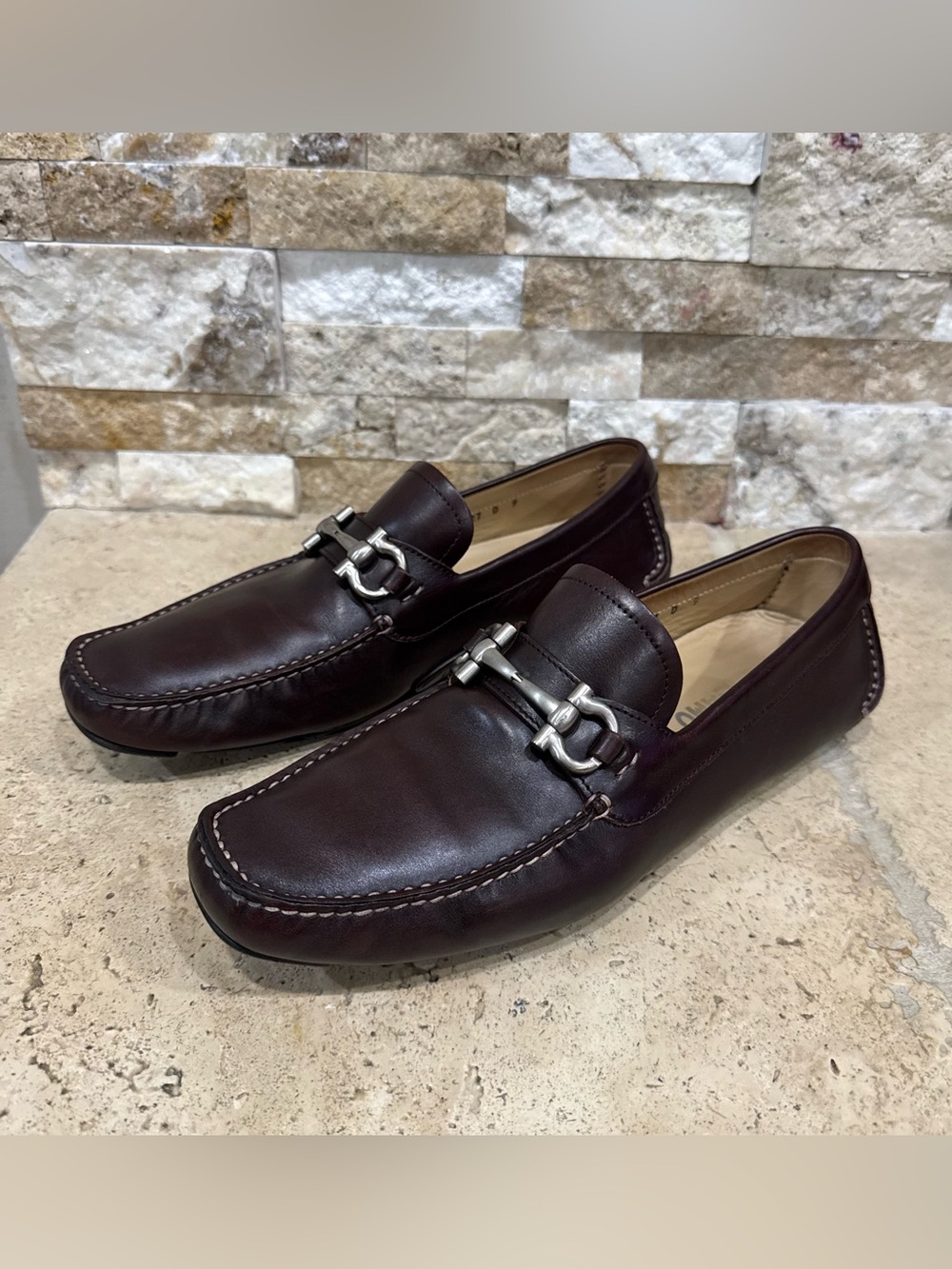 Salvatore Ferragamo Gancini Parigi Horsebit Brown Driving Shoes Men's Size 9D